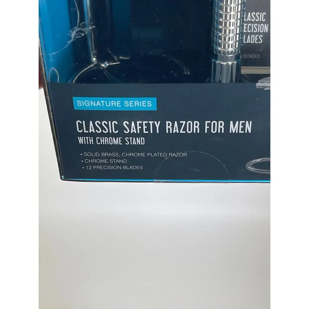 M Black For Men Classic Safety Razor Signature Series Chrome Stand & 12 Blades